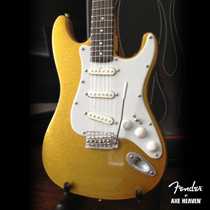 METALLIC GOLD FENDER™ STRAT™ - OFFICIALLY LICENSED MINIATURE GUITAR REPLICA