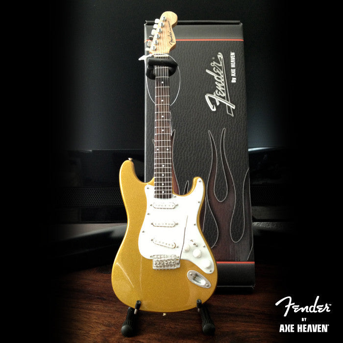 METALLIC GOLD FENDER™ STRAT™ - OFFICIALLY LICENSED MINIATURE GUITAR REPLICA