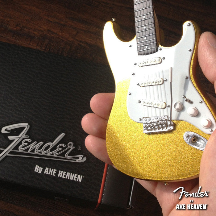 METALLIC GOLD FENDER™ STRAT™ - OFFICIALLY LICENSED MINIATURE GUITAR REPLICA