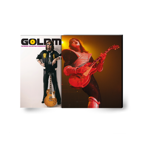 ACE FREHLEY X GOLDMINE BUNDLE - GOLDMINE SPRING 2024 ISSUE W/ NUMBERED 8X10" IN NUMBERED SLIPCASE & '10,000 VOLTS' LP (Transparent Red & Blue w/ Silver & Black Splatter Vinyl)