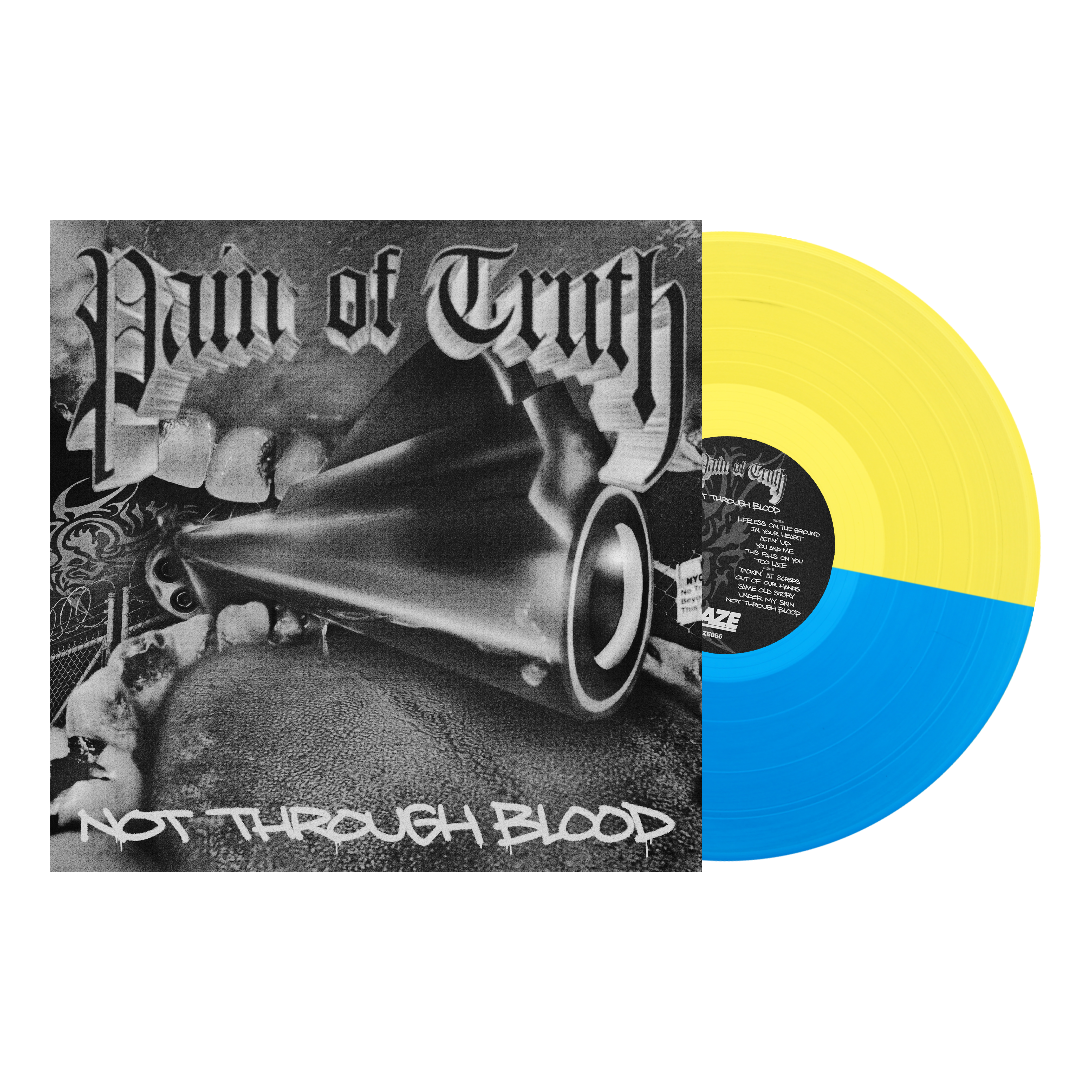 PAIN OF TRUTH ‘NOT THROUGH BLOOD’ LP (Limited Edition – Only 300 Made, Half Transparent Blue/Half Transparent Yellow Vinyl)