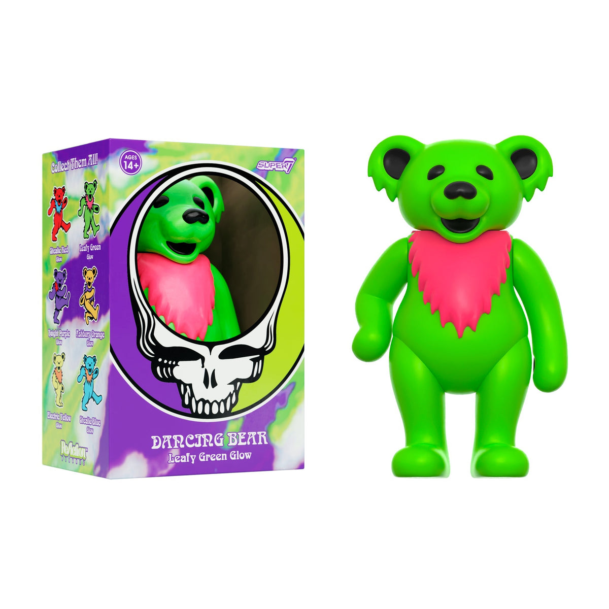 SUPER7 REACTION GRATEFUL DEAD W3 DANCING BEARS LEAFY GREEN (GLOW IN THE DARK)