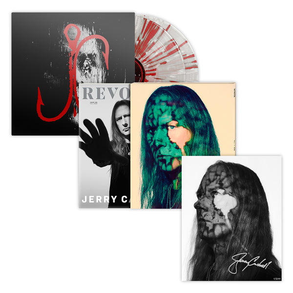 JERRY CANTRELL X REVOLVER BUNDLE - REVOLVER FALL 2024 ISSUE IN NUMBERED SLIPCASE W/ SIGNED 8"X10" & ‘I WANT BLOOD’ 2LP (Limited Edition – Only 500 Made, Clear w/ Red and White Splatter Vinyl)