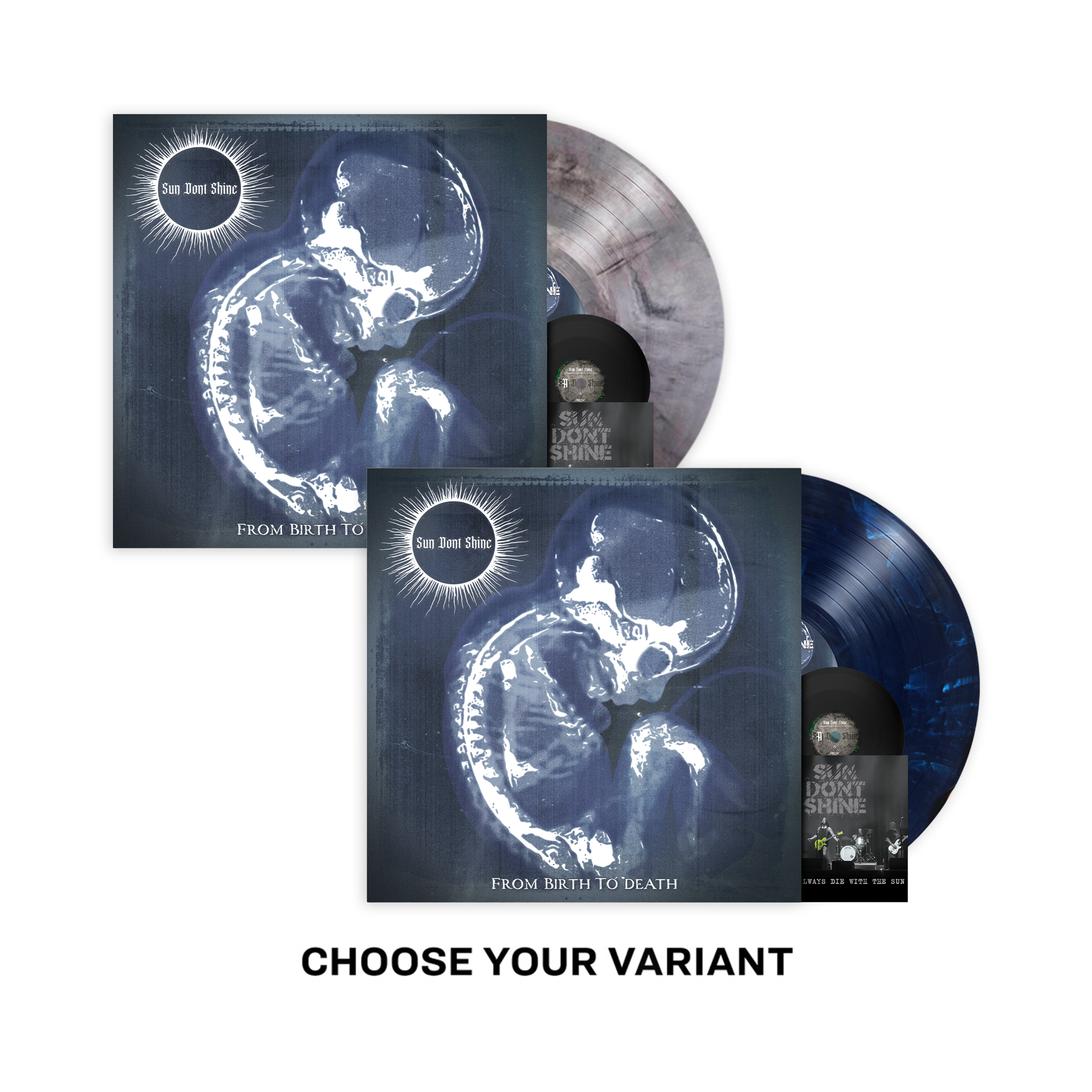 SUN DONT SHINE ‘FROM BIRTH TO DEATH’ LP (Exclusive – Various Color Vinyl) + 4" TINY VINYL