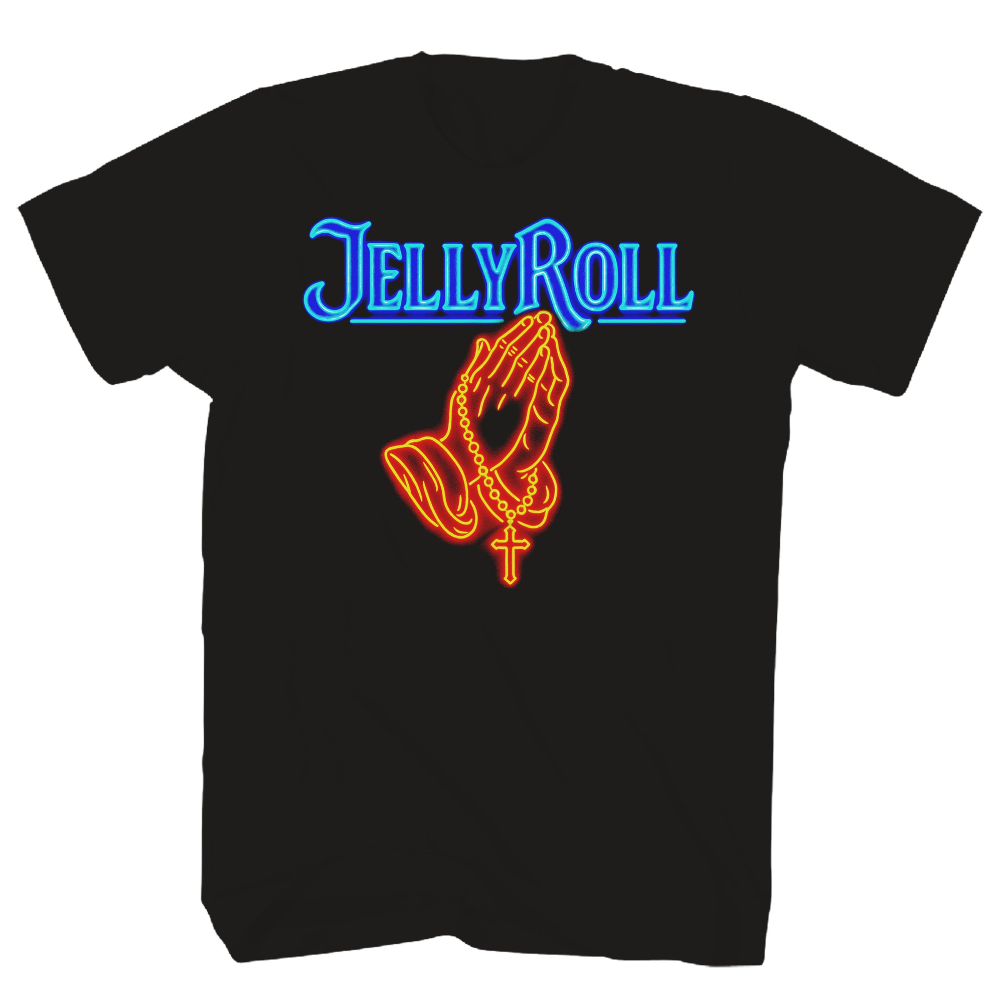 JELLY ROLL NEON PRAYING HANDS FRT/BACK BLACK T-SHIRT