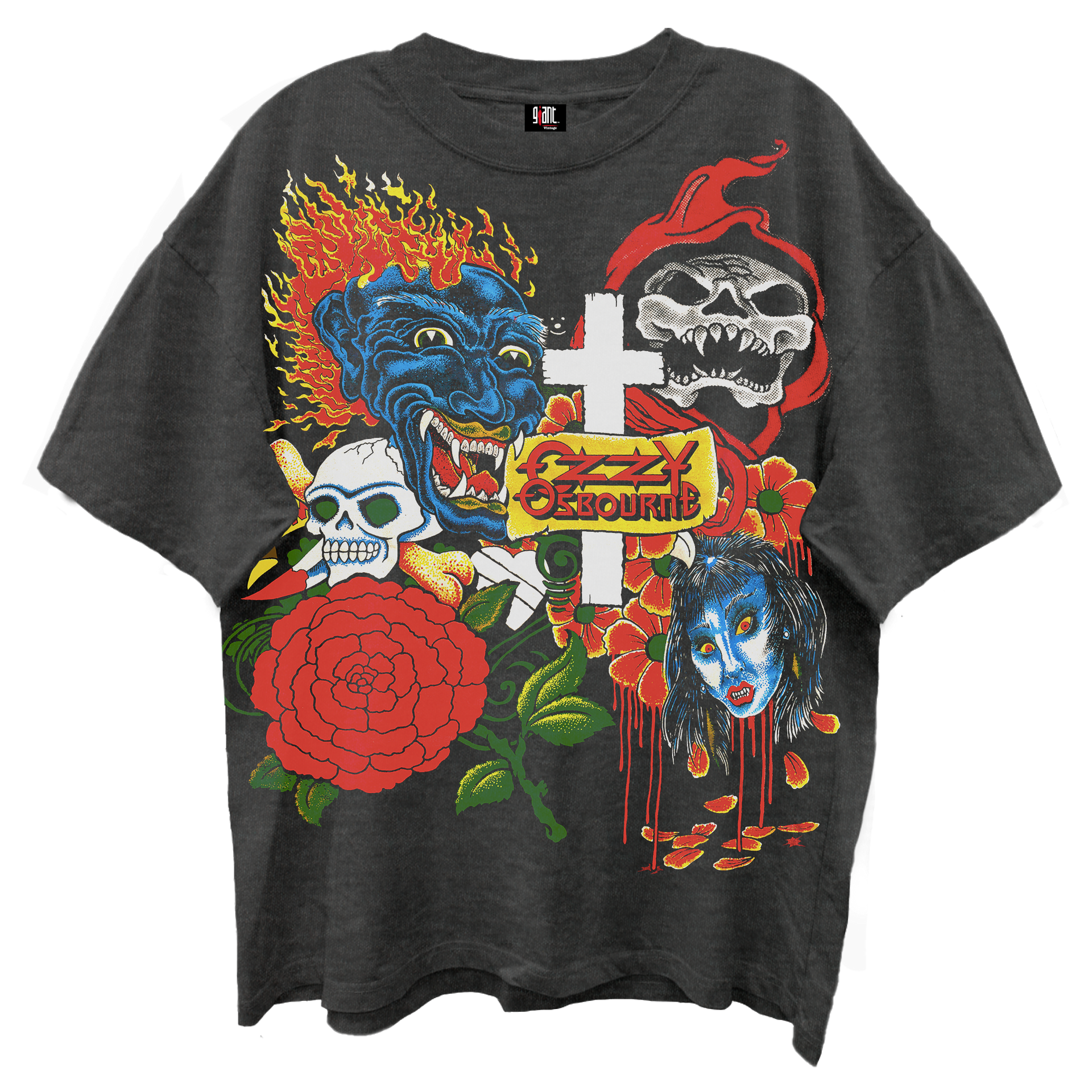 Ozzy Osbourne 総柄Tシャツ ヴィンテージ　XL OZZY OSBOURNE TATOO ART VINTAGE BLACK T-SHIRT/GIANT VINTAGE