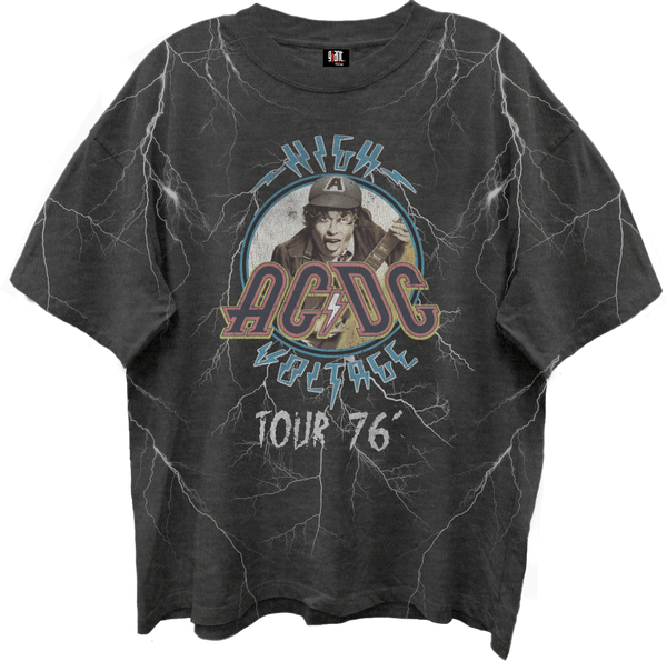 AC/DC HIGH VOLTAGE 76 TOUR FRT/BACK ALL OVER PRINT VINTAGE BLACK T-SHI