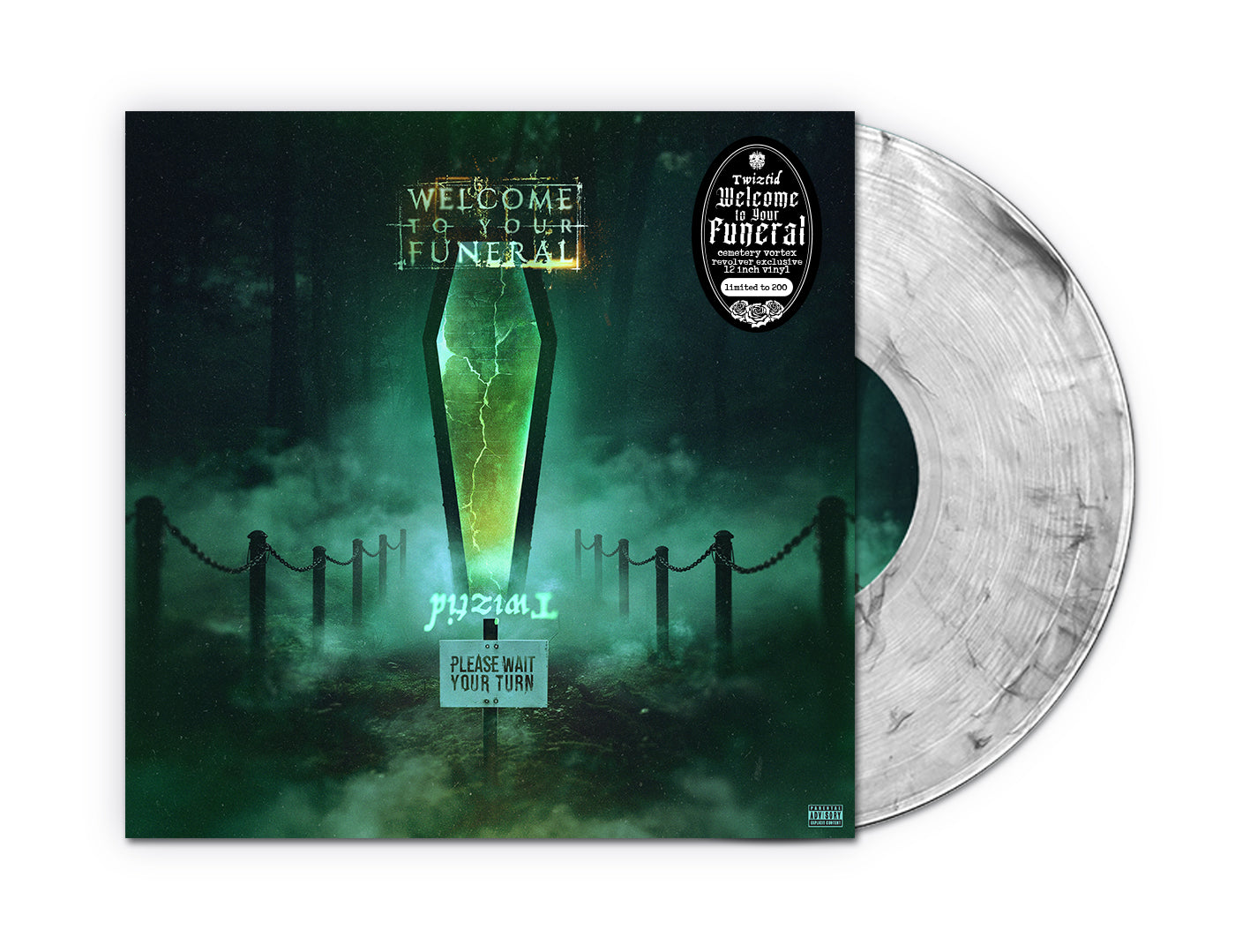 TWIZTID 'WELCOME TO YOUR FUNERAL' LP + 7" (Limited Edition – Only 200 made, "Cemetery Vortex" Clear w/ Gray & Black Smoke 12" + SIGNED Mint Green 7" Vinyl)