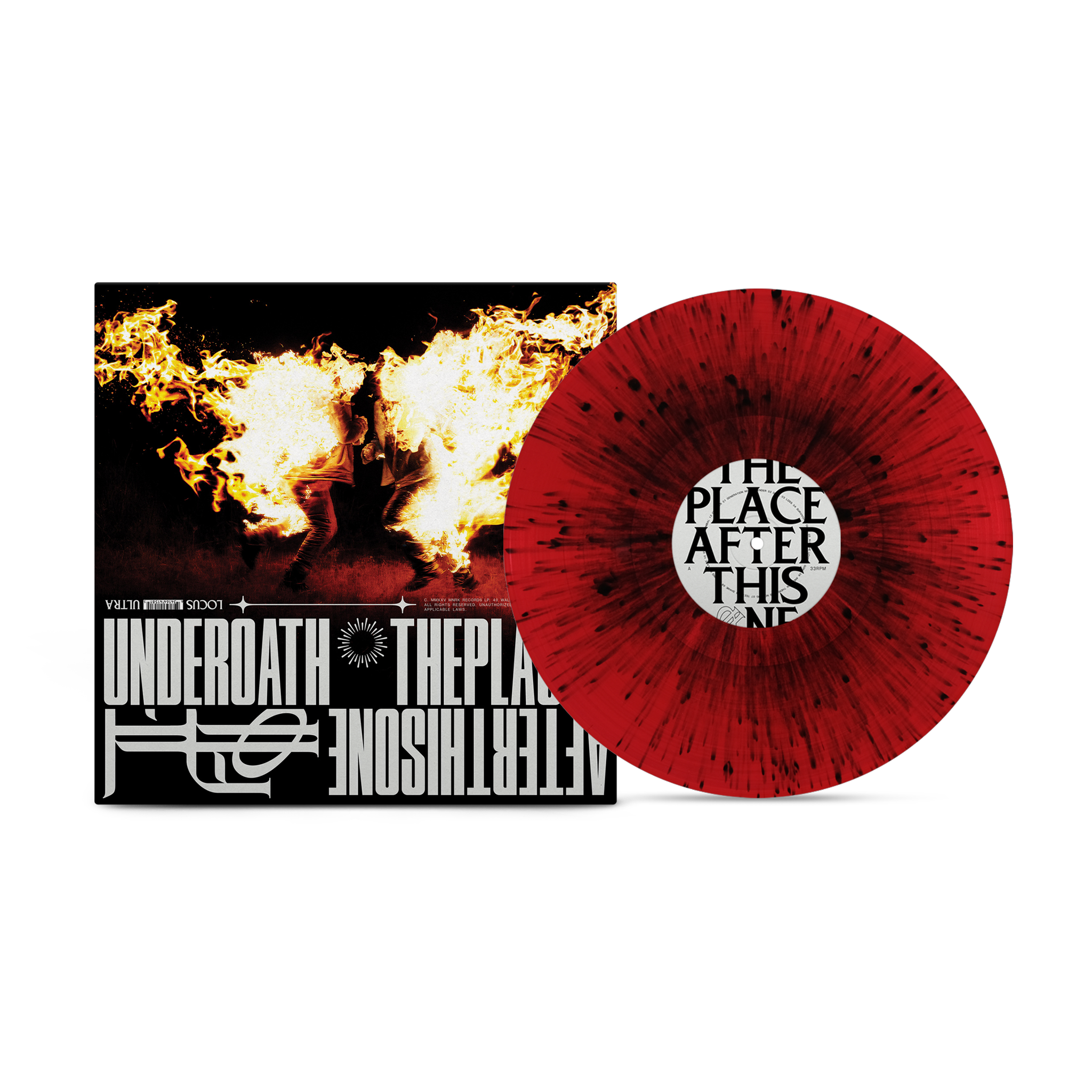 UNDEROATH ‘THE PLACE AFTER THIS ONE’ LP (Limited Edition – Only 300 Made, Translucent Red w/ Black Splatter Vinyl) + EXCLUSIVE "FIRE RUN" WHITE T-SHIRT