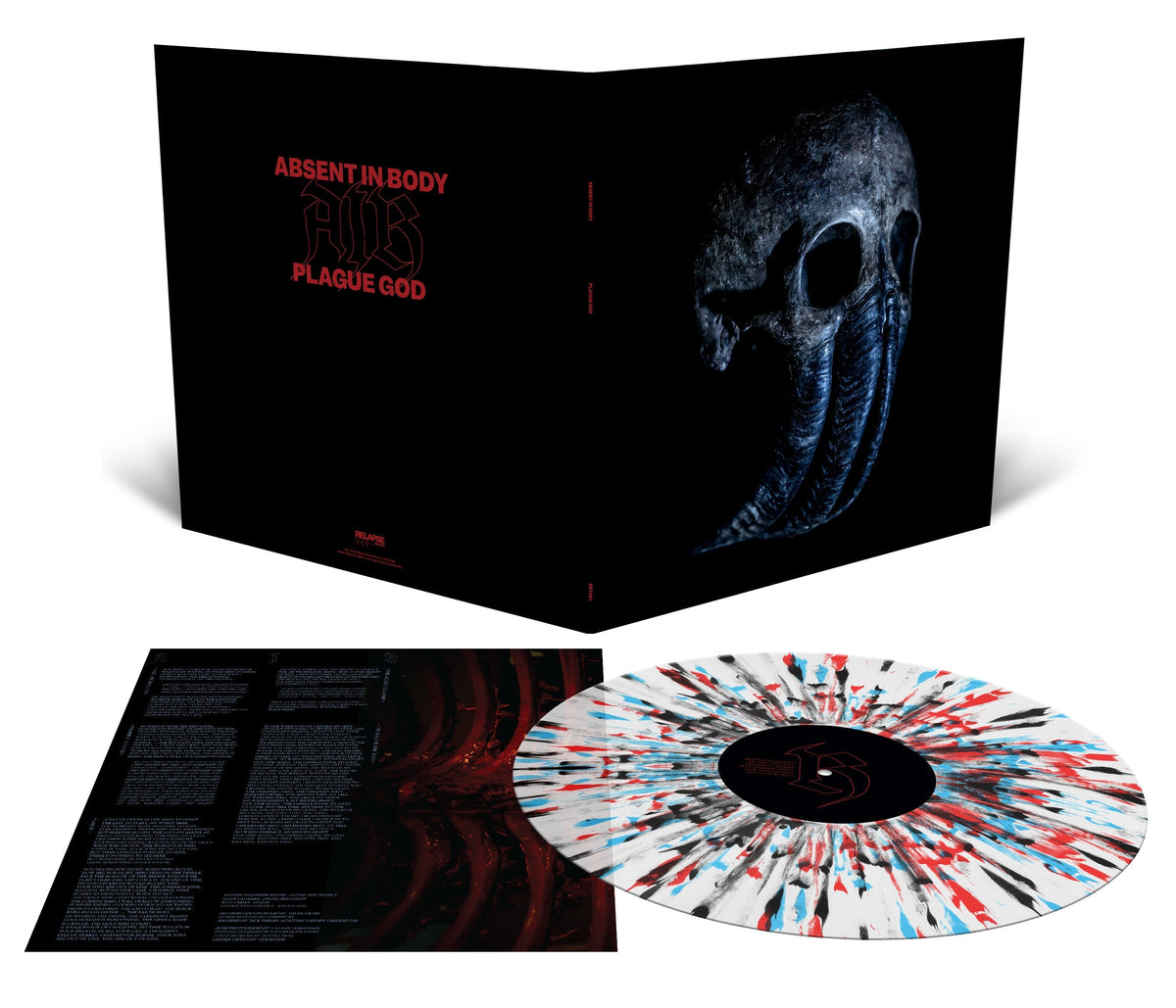 ABSENT IN BODY 'PLAGUE GOD' LP (Limited Editionâ€” Only 500 Made, Milky Clear, Cyan Blue, & Blood Red Splatter Vinyl)