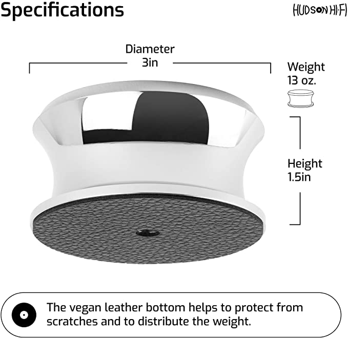 HUDSON HI-FI: BIGBEN CHROME RECORD WEIGHT STABILIZER WITH PROTECTIVE LEATHER PAD