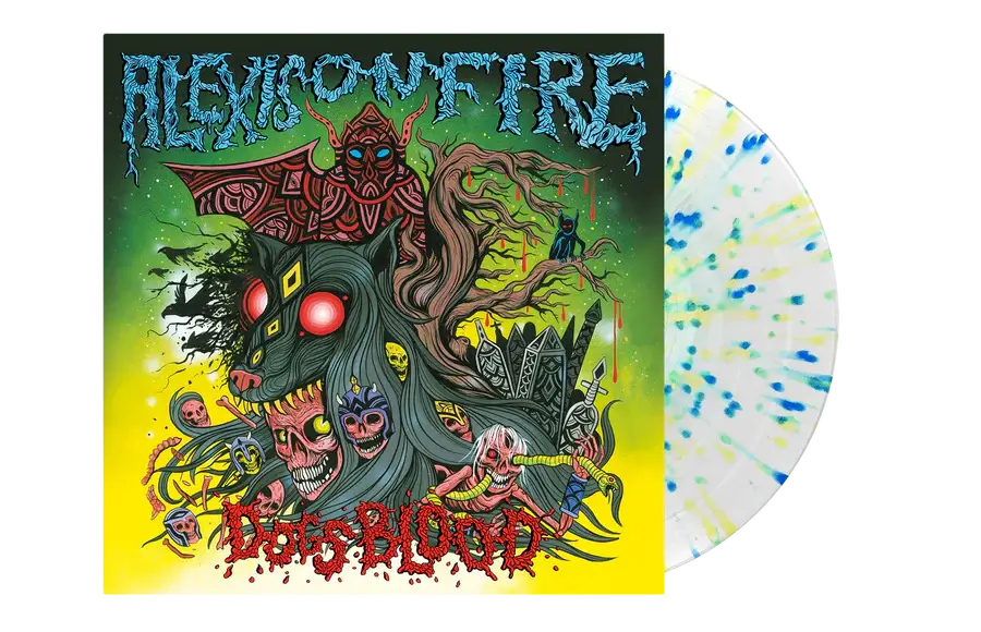 ALEXISONFIRE ‘DOGS BLOOD’ LIMITED-EDITION CLEAR WITH SPRING GREEN, SKY BLUE, AND CANARY SPLATTER EP – ONLY 300 MADE