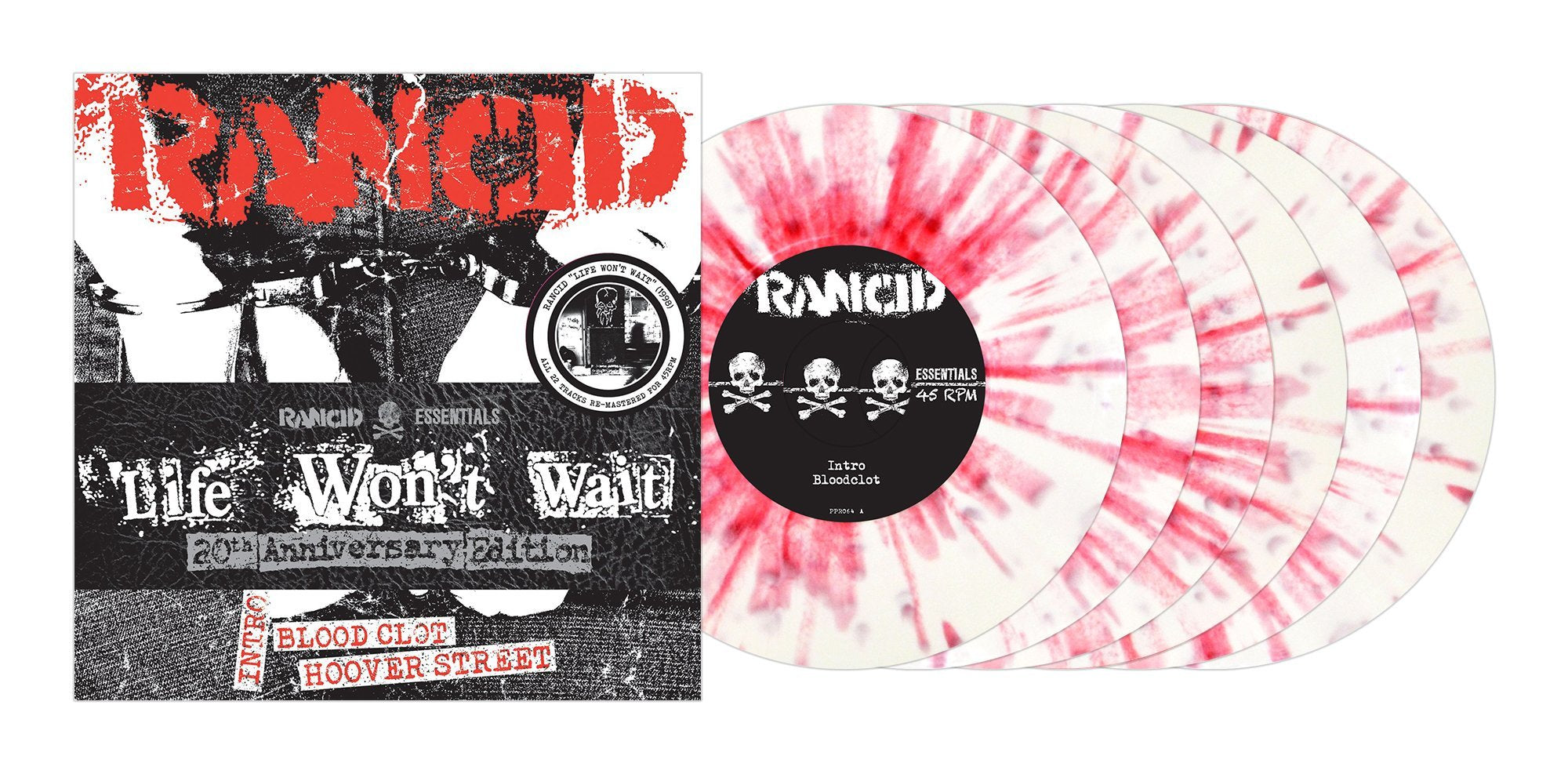 RANCID 'LIFE WON'T WAIT'  6x7" WHITE W/RED SPLATTER BOX