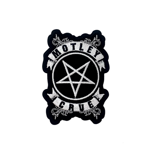 MOTLEY CRUE RIBBION PENTAGRAM EMBROIDERED PATCH