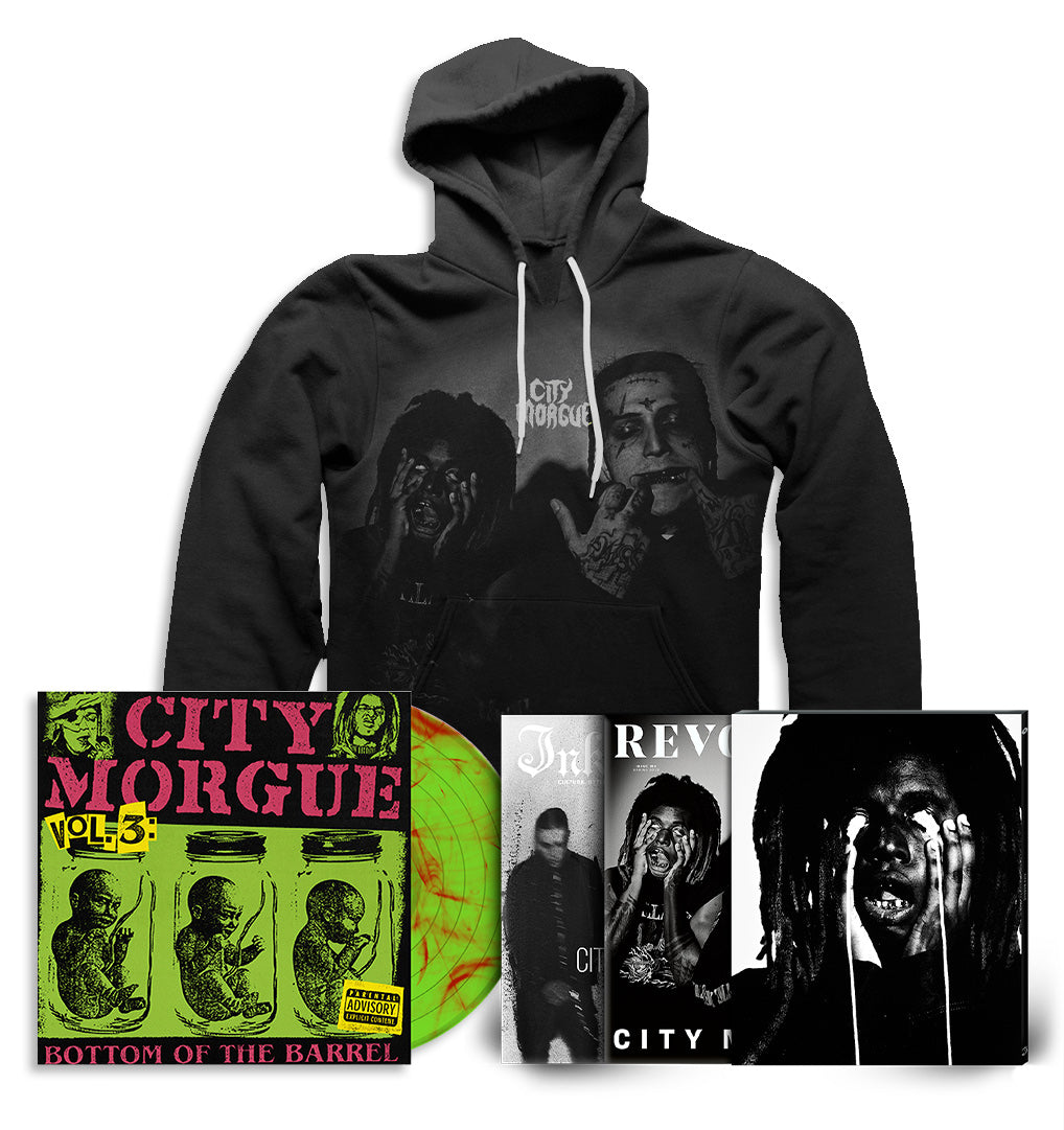 REVOLVER & INKED x CITY MORGUE "BOTTOM OF THE BARREL" BUNDLE W/ DOUBLE MAGAZINE SLIPCASE + LP + HOODIE - ONLY 100 AVAILABLE