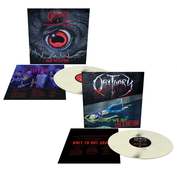OBITUARY ‘CAUSE OF DEATH - LIVE INFECTION’ & 'SLOWLY WE ROT - LIVE AND ROTTING' LIVE LP BUNDLE (Limited Edition – Only 235 Made, Bone White Vinyl)
