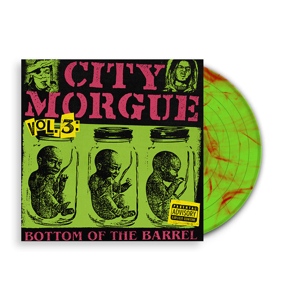 CITY MORGUE ‘VOL. 3 BOTTOM OF THE BARREL’ LIMITED EDITION OPAQUE LIME MONSTER GREEN WITH RED SWIRL LP – ONLY 500 MADE