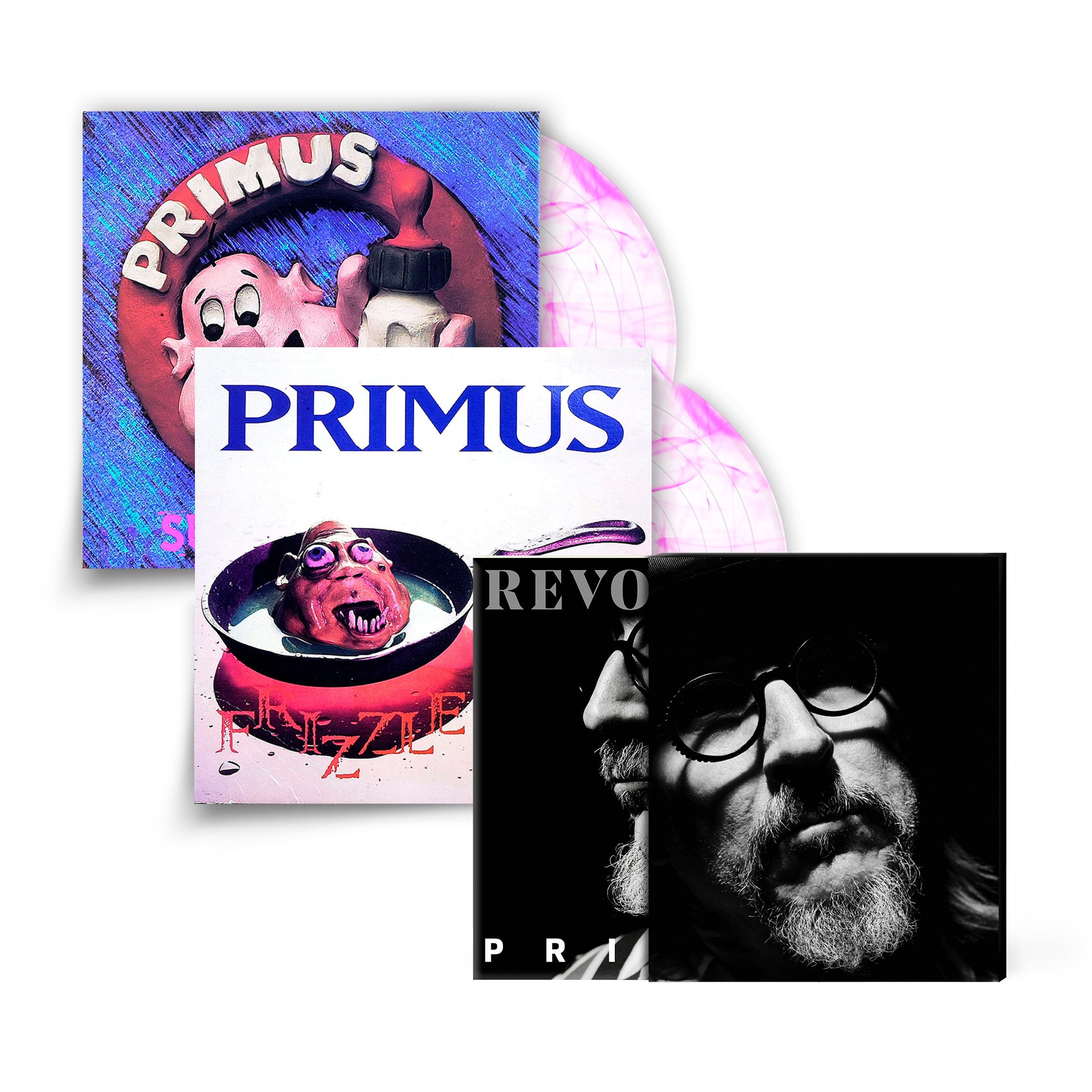 REVOLVER x PRIMUS PINK COLLECTOR'S BUNDLE HAND-NUMBERED ALT COVER SLIPCASE W/ LIMITED-EDITION 'SUCK ON THIS' & 'FRIZZLE FRY' CLEAR WITH PINK LP - ONLY 100 AVAILABLE