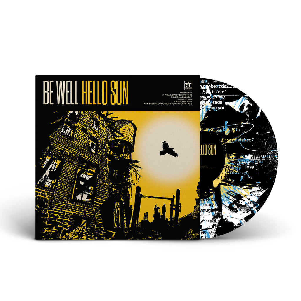 BE WELL 'HELLO SUN' LIMITED-EDITION WHITE WITH CYAN AND MUSTARD SPLATTER WITH BLACK B-SIDE SCREEN PRINT LP – ONLY 300 MADE