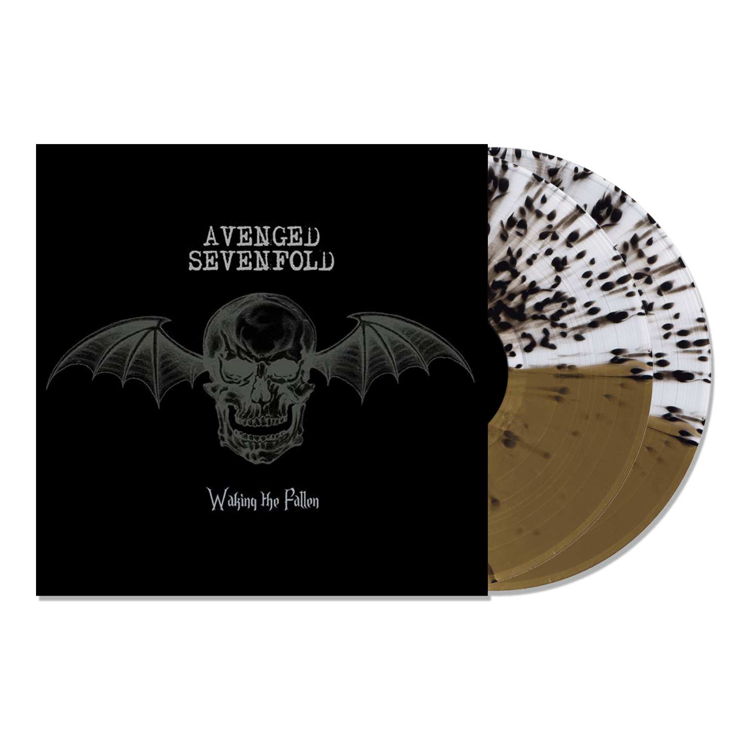 AVENGED SEVENFOLD 'WAKING THE FALLEN' LIMITED-EDITION CLEAR AND GOLD SPLIT WITH BLACK SPLATTER 2LP – ONLY 250 MADE