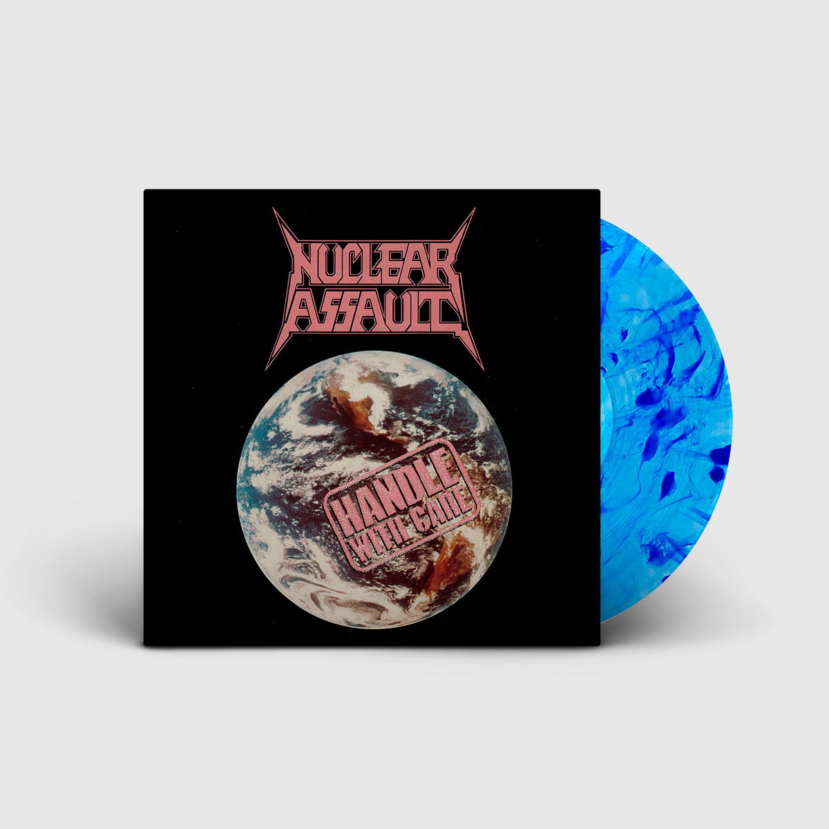 NUCLEAR ASSAULT 'HANDLE WITH CARE' LP — ONLY 300 MADE (Limited Edition, Transparent Blue w/ Blue Splatter Vinyl)