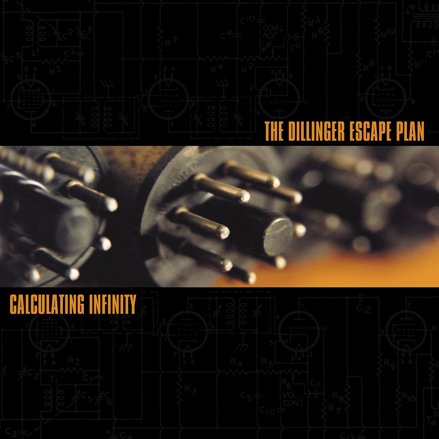 THE DILLINGER ESCAPE PLAN 'CALCULATING INFINITY REISSUE' NEON ORANGE WITH BLACK PINWHEELS AND BLACK METALLIC SILVER AND GREY SPLATTER LP – LIMITED TO 555