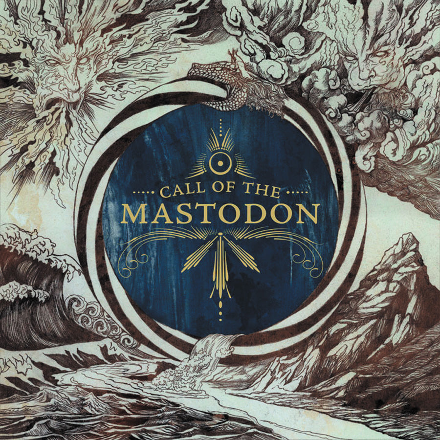 Mastodon 'Call of the Mastodon' LP (Coke Bottle Green w/ Aqua Blue Pinwheels, Brown & Metallic Gold Splatter Vinyl)